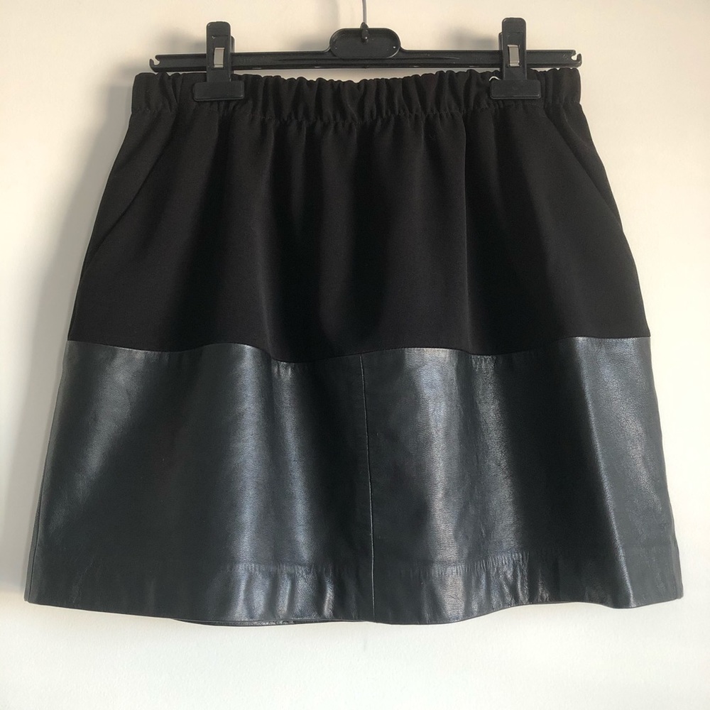 Vince Black Leather Trimmed Mini Skirt w/ Pockets